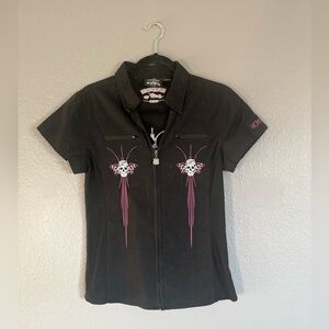RideRDie Black Tee with Pink Embroidery